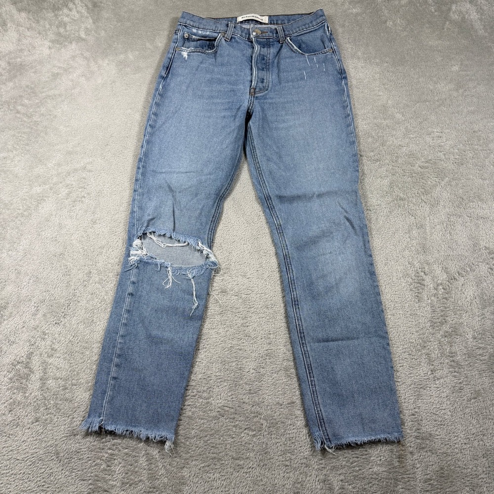 Reformation Jeans Women 26 Blue Serena‎ High Skinny Crop Distressed Straight Leg